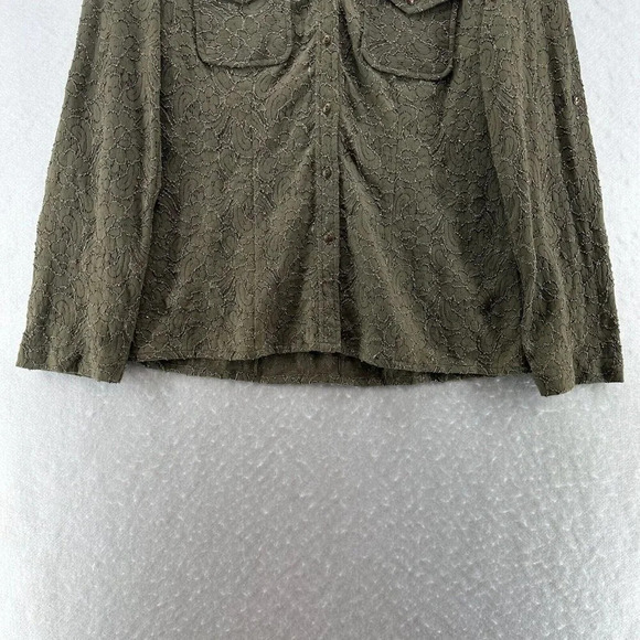 Tribal Top Womens Size M Floral Jacquard Shirt Button Front Long Sleeve Green - Picture 4 of 11